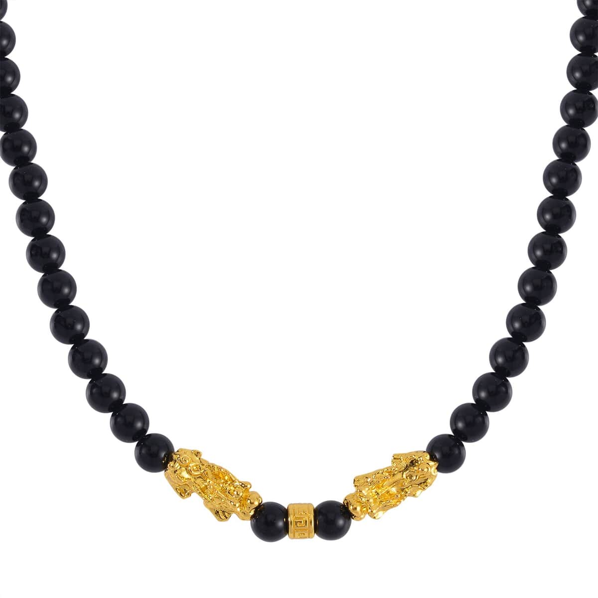 Black Obsidian Pixiu and Beaded Necklace 18-20 Inches in Goldtone 325.00 ctw image number 2