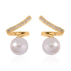 Freshwater Pearl and Simulated Diamond Earrings in Goldtone