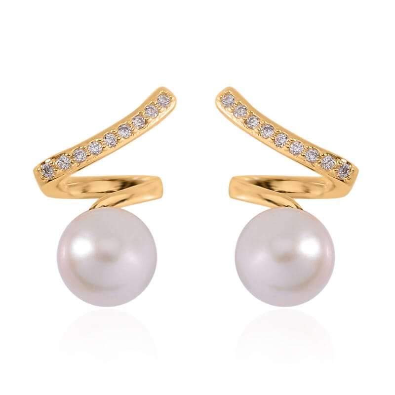 Freshwater Pearl and Simulated Diamond Earrings in Goldtone