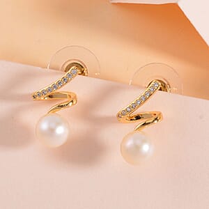 Freshwater Pearl and Simulated Diamond Earrings in Goldtone