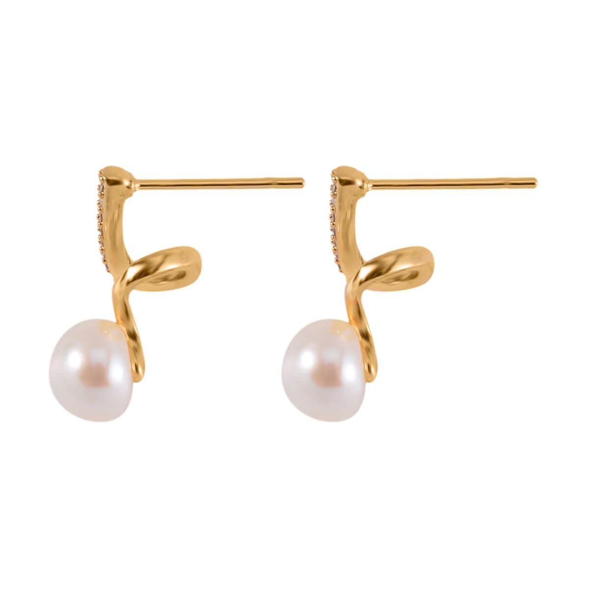 Freshwater Pearl and Simulated Diamond Earrings in Goldtone image number 3