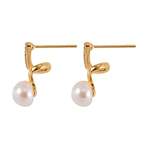 Freshwater Pearl and Simulated Diamond Earrings in Goldtone