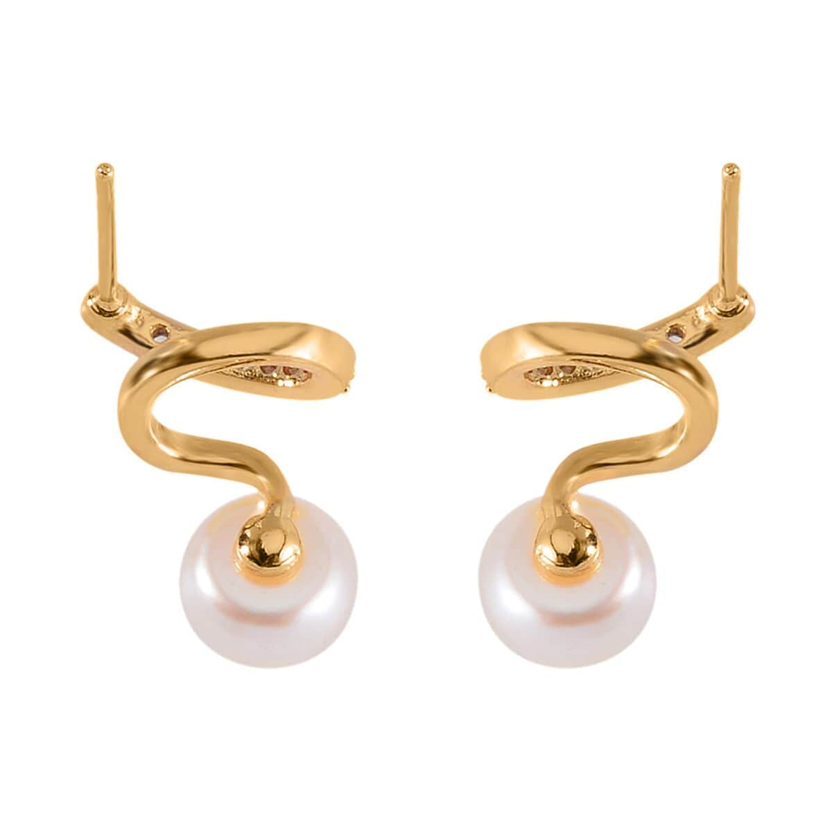 Freshwater Pearl and Simulated Diamond Earrings in Goldtone image number 4