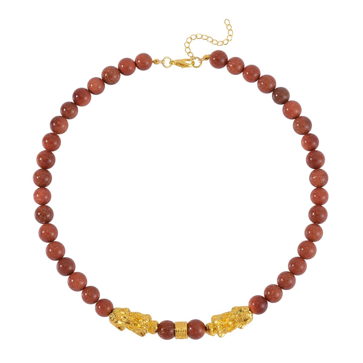 Gold Sandstone Pixiu and Beaded Necklace 18-20 Inches in Goldtone 325.00 ctw image number 0
