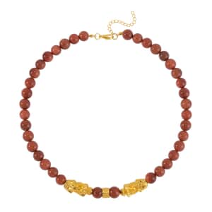 Gold Sandstone Pixiu and Beaded Necklace 18-20 Inches in Goldtone 325.00 ctw