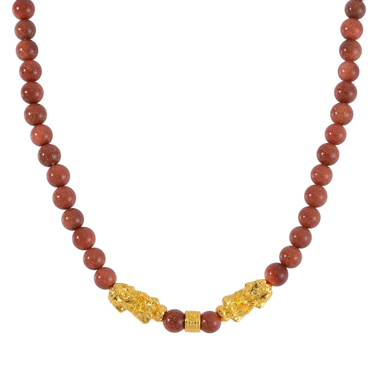 Gold Sandstone Pixiu and Beaded Necklace 18-20 Inches in Goldtone 325.00 ctw image number 2