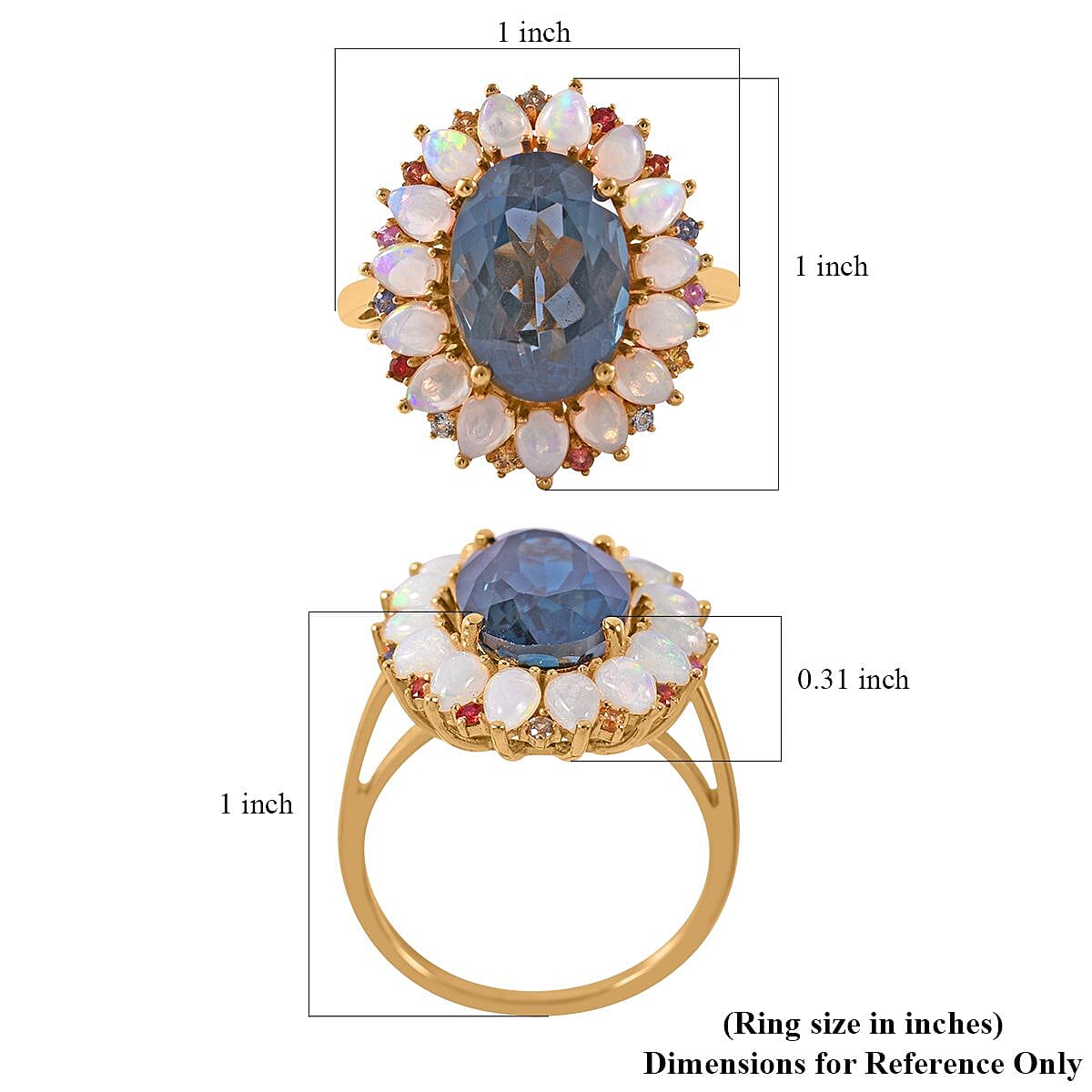London Blue Topaz and Multi Gemstone Floral Ring in Vermeil Yellow Gold Over Sterling Silver (Size 10.0) 10.00 ctw