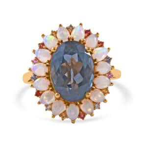 London Blue Topaz and Multi Gemstone Floral Ring in Vermeil Yellow Gold Over Sterling Silver (Size 9.0) 10.00 ctw