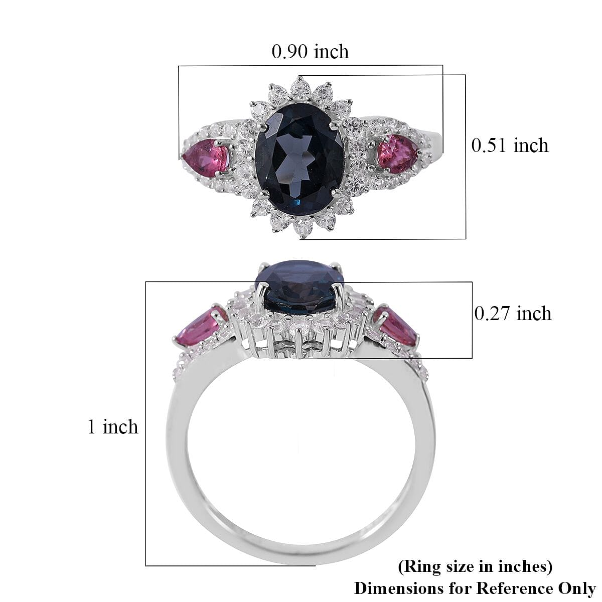 London Blue Topaz and Multi Gemstone Sunburst Ring in Platinum Over Sterling Silver (Size 10.0) 3.25 ctw