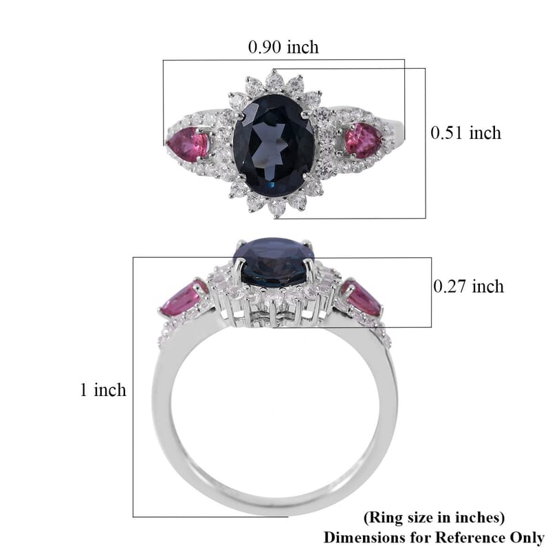London Blue Topaz and Multi Gemstone Sunburst Ring in Platinum Over Sterling Silver (Size 10.0) 3.25 ctw