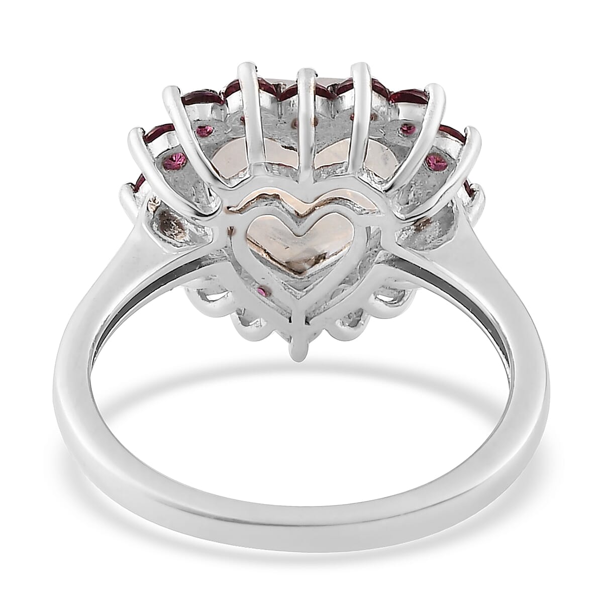 Premium Rainbow Moonstone and Signity Blazing Red Topaz Heart Ring in Platinum Over Sterling Silver (Size 5.0) 3.10 ctw