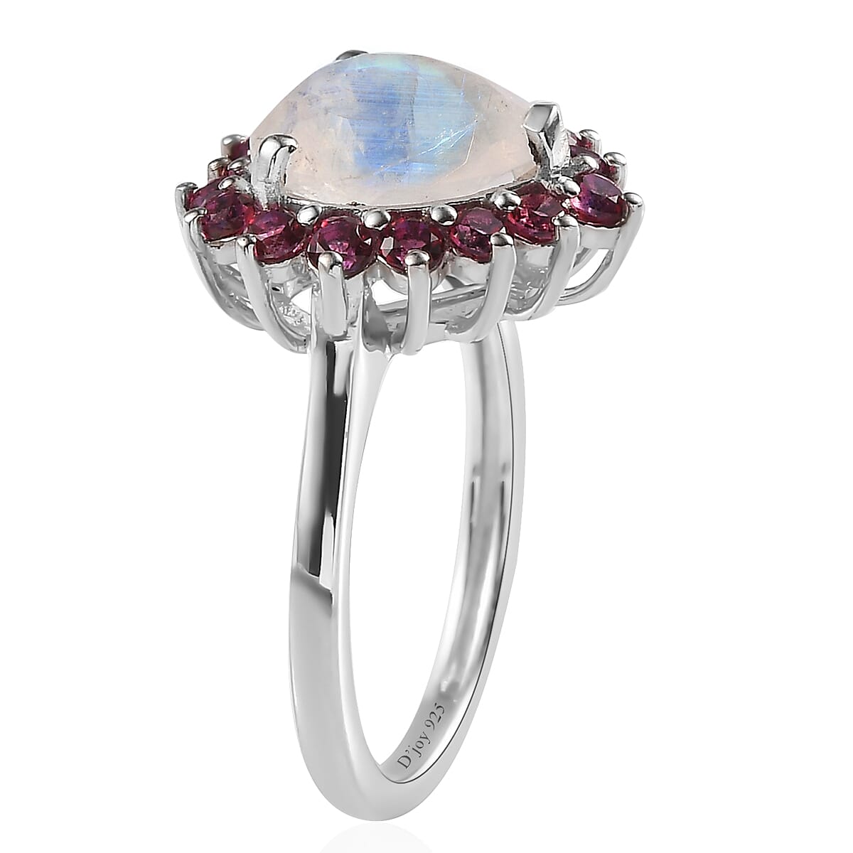 Premium Rainbow Moonstone and Signity Blazing Red Topaz Heart Ring in Platinum Over Sterling Silver (Size 8.0) 3.10 ctw image number 4