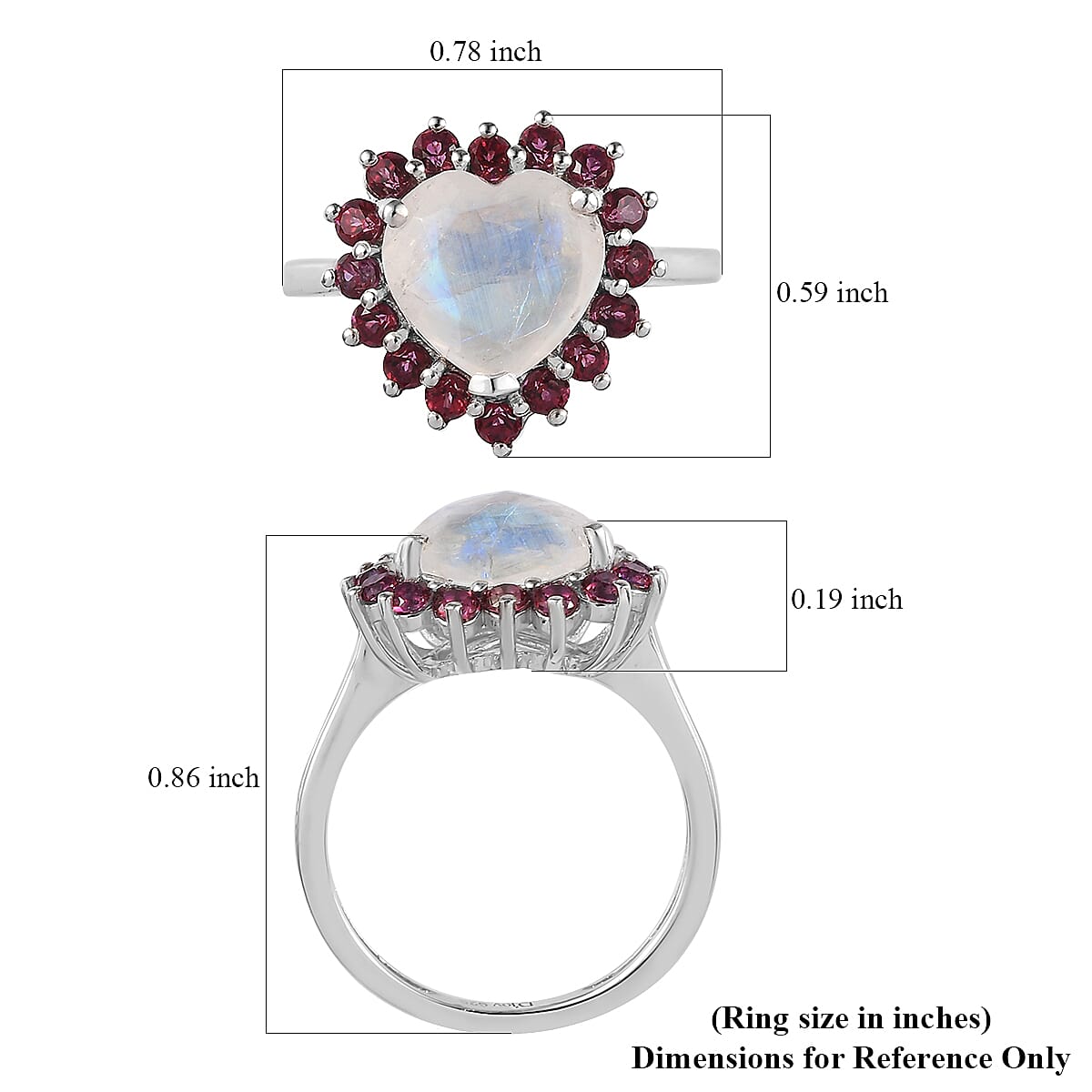 Premium Rainbow Moonstone and Signity Blazing Red Topaz Heart Ring in Platinum Over Sterling Silver (Size 8.0) 3.10 ctw image number 6