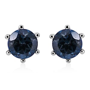 London Blue Topaz Solitaire Stud Earrings in Platinum Over Sterling Silver 2.00 ctw