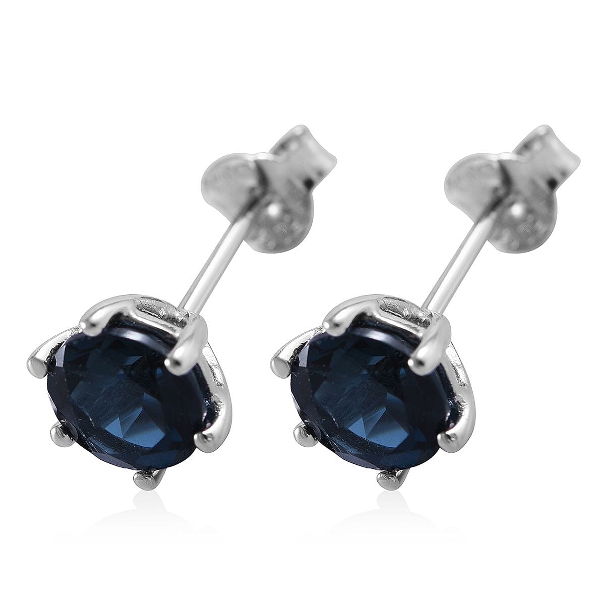 London Blue Topaz Solitaire Stud Earrings in Platinum Over Sterling Silver 2.00 ctw image number 2