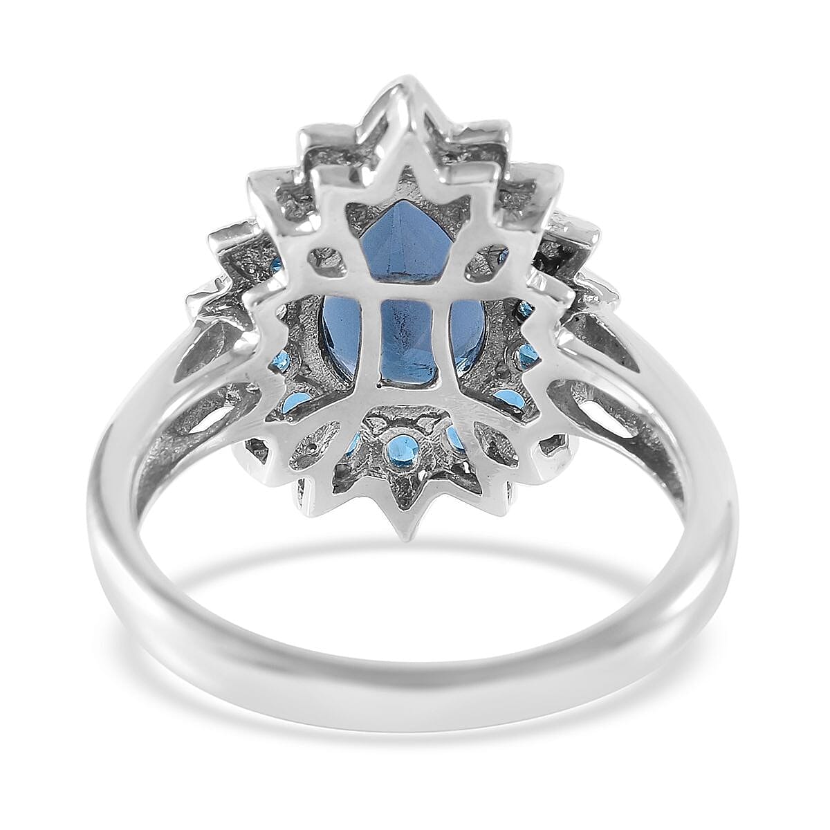 London Blue Topaz and Malgache Neon Apatite Halo Ring in Platinum Over Sterling Silver (Size 10.0) 2.85 ctw image number 3