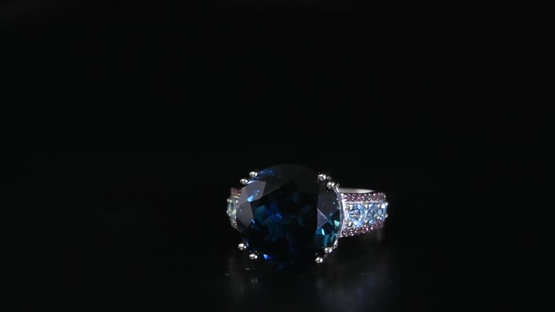 London Blue Topaz and Multi Gemstone Ring in Platinum Over Sterling Silver 11.15 ctw
