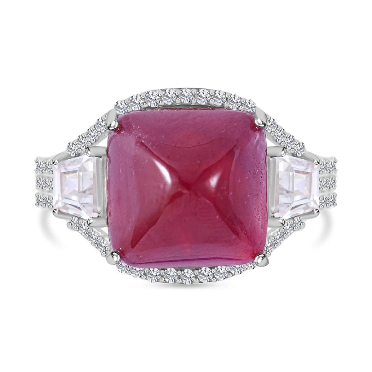 Premium African Ruby (FF), White Zircon Ring in Platinum Over Sterling Silver (Size 10.0) 16.00 ctw image number 0