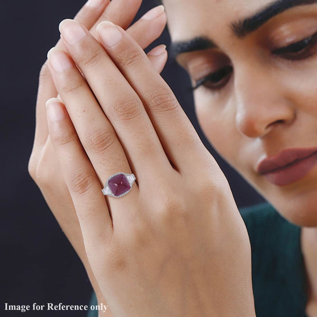 Premium African Ruby (FF), White Zircon Ring in Platinum Over Sterling Silver (Size 10.0) 16.00 ctw image number 1