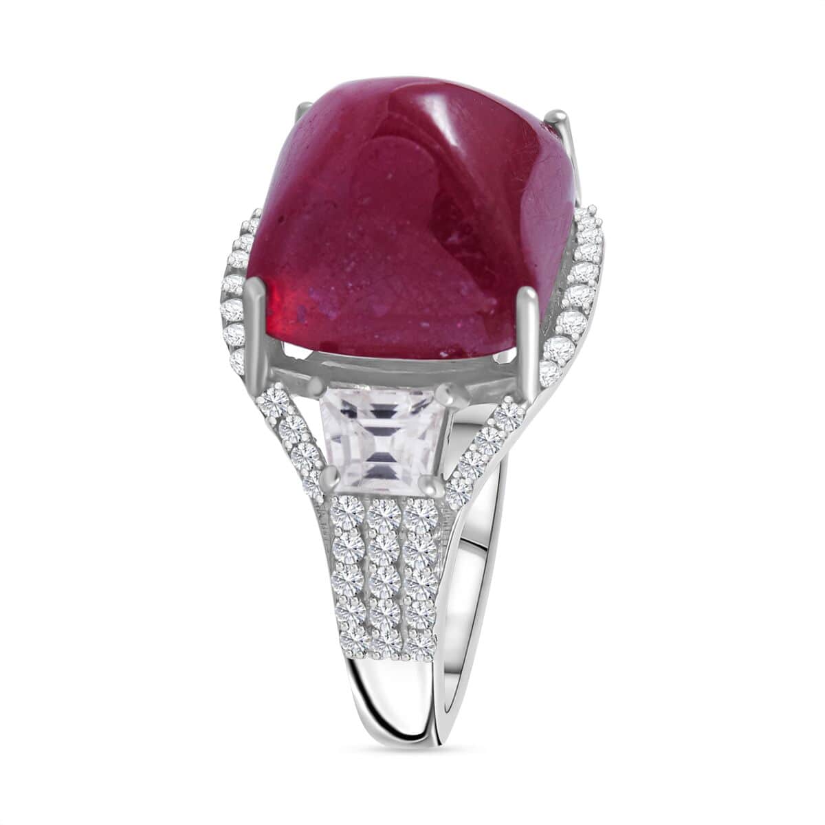 Premium African Ruby (FF), White Zircon Ring in Platinum Over Sterling Silver (Size 10.0) 16.00 ctw image number 2