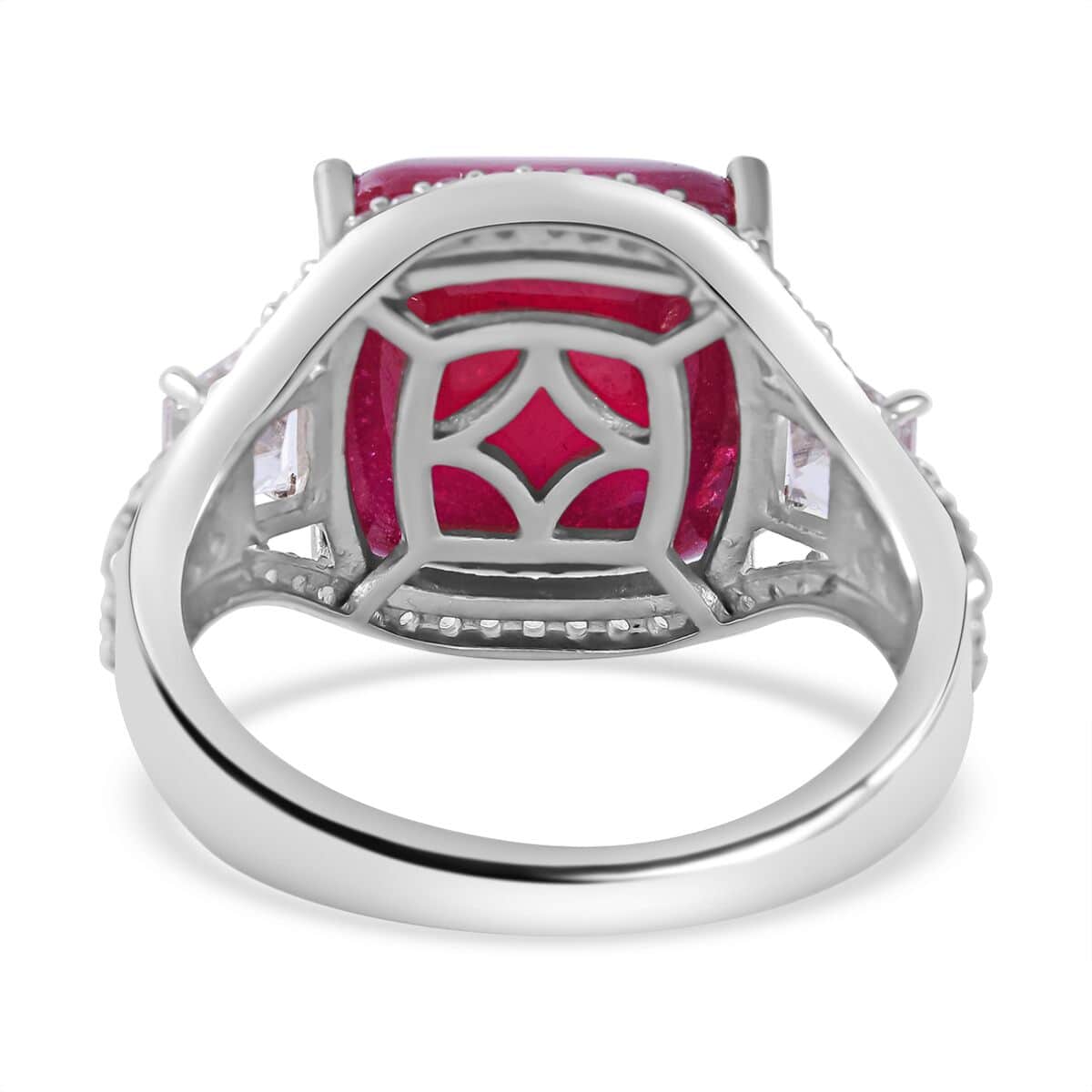 Premium African Ruby (FF), White Zircon Ring in Platinum Over Sterling Silver (Size 10.0) 16.00 ctw image number 3
