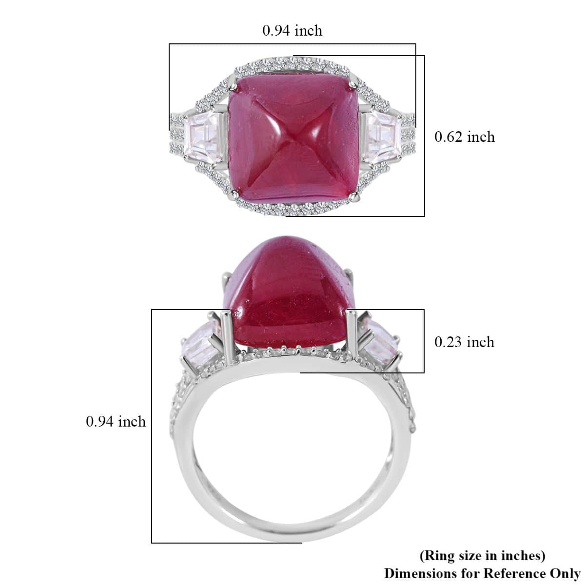 Premium African Ruby (FF), White Zircon Ring in Platinum Over Sterling Silver (Size 10.0) 16.00 ctw image number 4