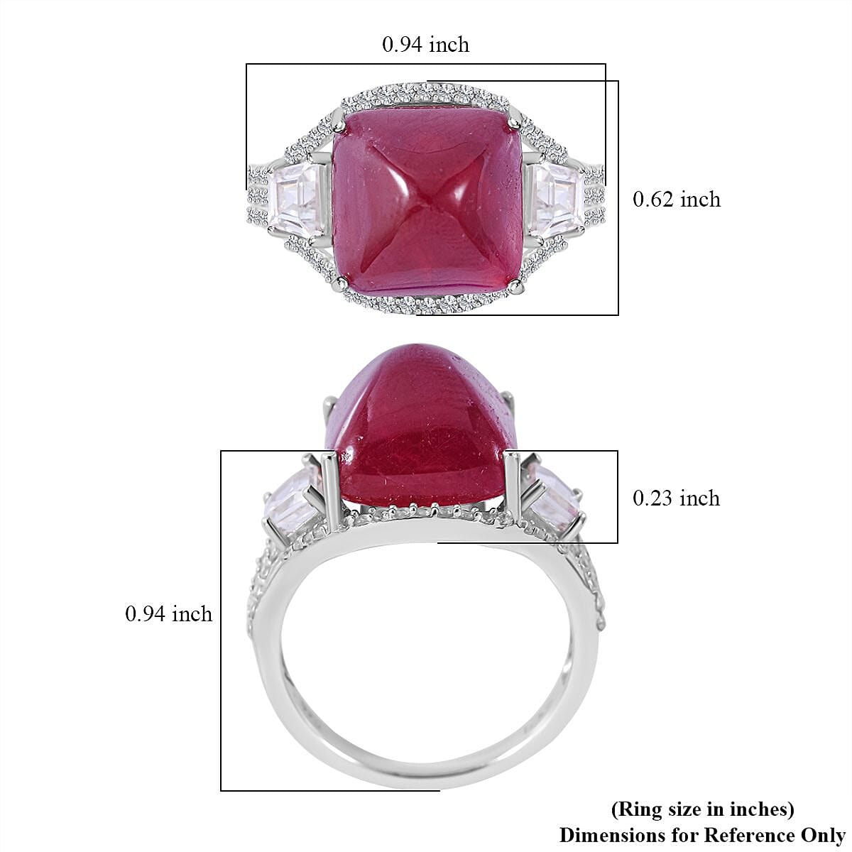 Premium African Ruby (FF) and White Zircon Ring in Platinum Over Sterling Silver (Size 9.0) 16.00 ctw image number 4