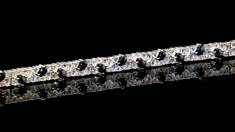 Blue Star Sapphire (DF) and Rainbow Moonstone 22.25 ctw Bracelet in Platinum Over Sterling Silve (7.25 In)