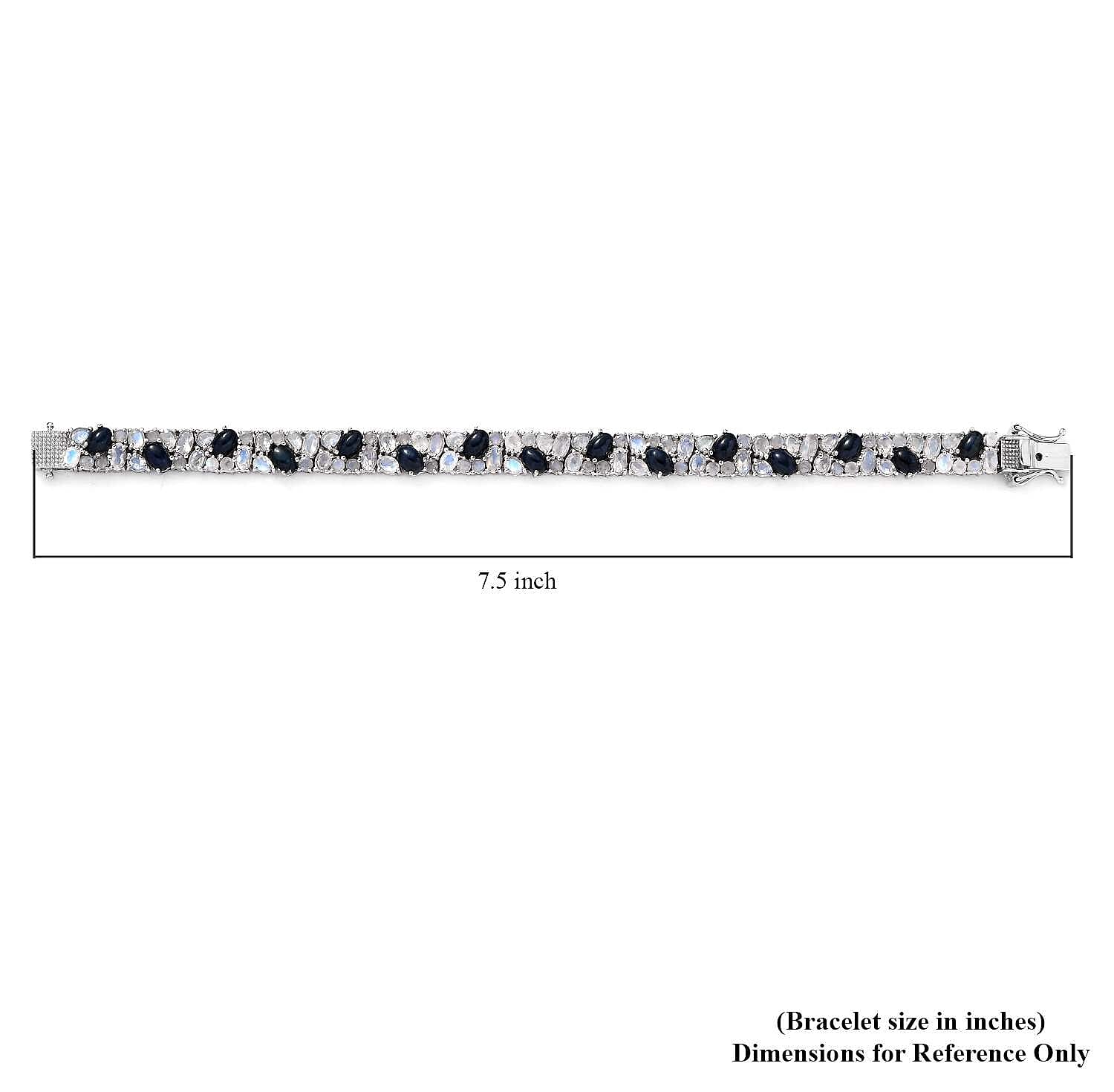 D'Joy Blue Star Sapphire (DF) and Rainbow Moonstone 22.25 ctw Celestial Bracelet in Platinum Over Sterling Silv (7.25 In) 