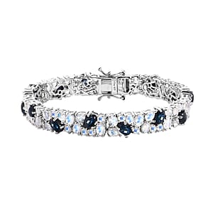 Blue Star Sapphire (DF) and Rainbow Moonstone 19.50 ctw Celestial Bracelet in Platinum Over Sterling Silv (6.50 In) 