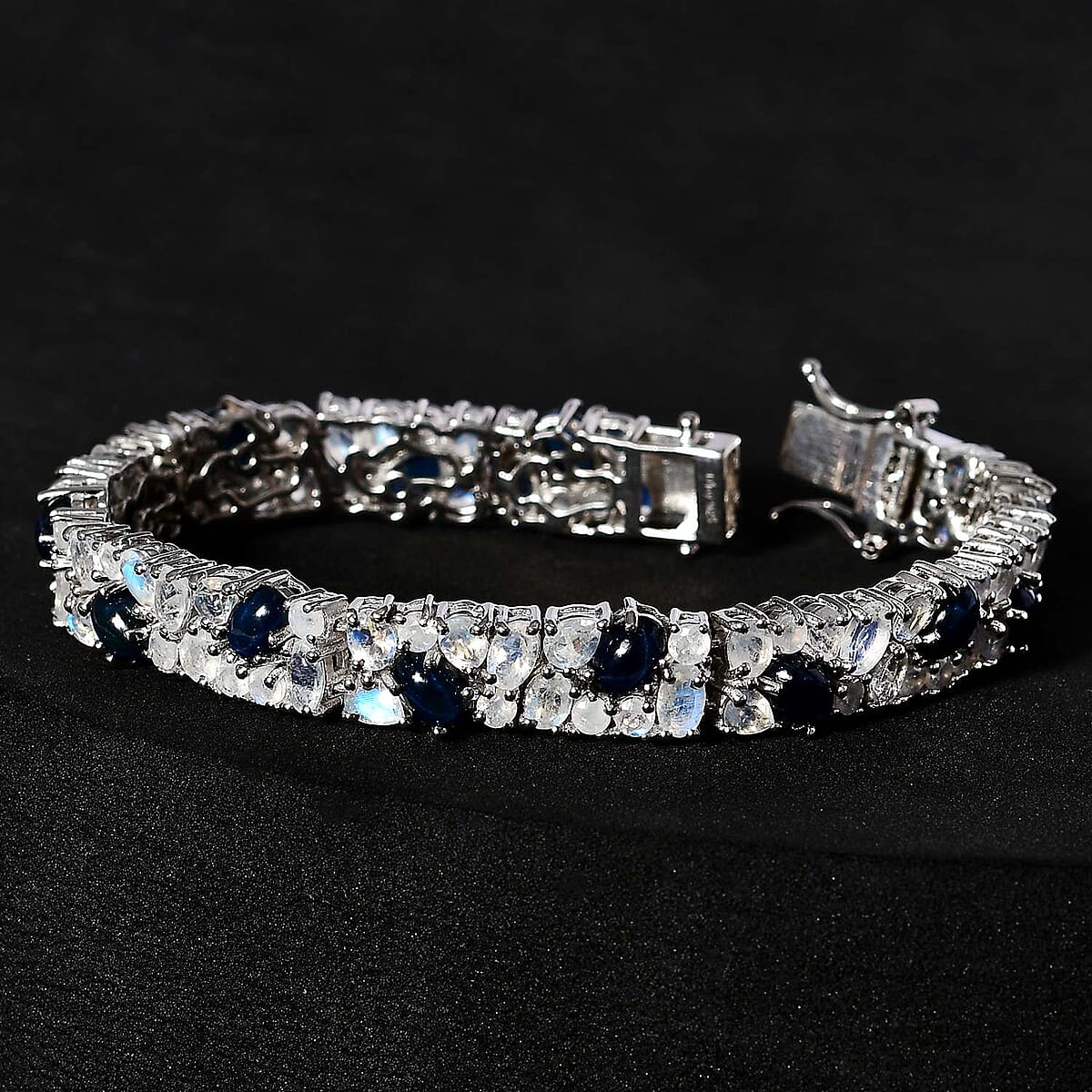 Blue Star Sapphire (DF) and Rainbow Moonstone 19.50 ctw Celestial Bracelet in Platinum Over Sterling Silv (6.50 In)  image number 2