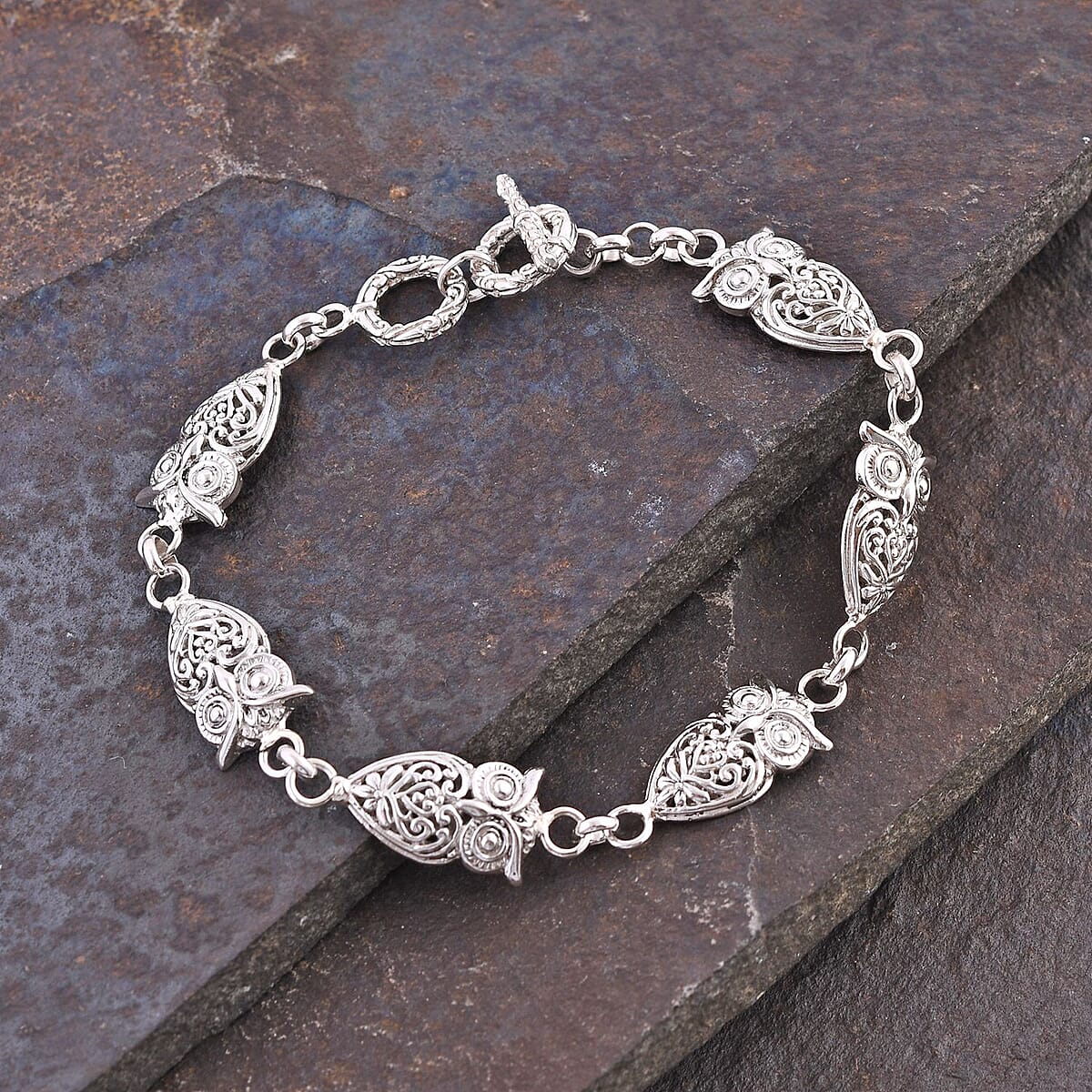 Bali Legacy Sterling Silver Owl Link Bracelet (7.25 In) 15.70 Grams image number 1