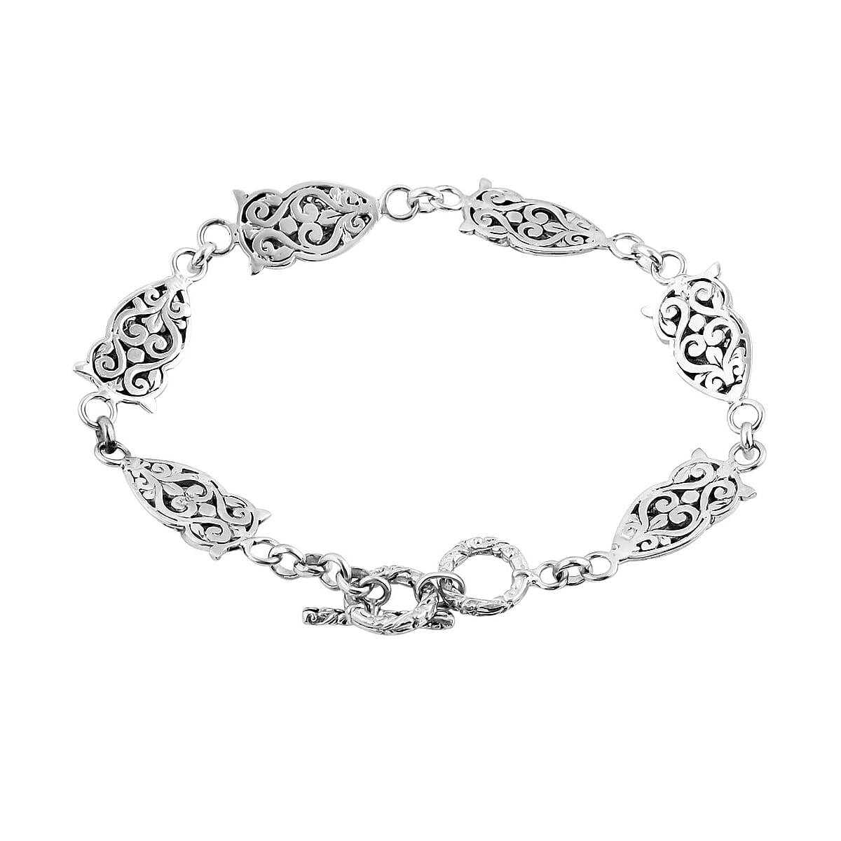 Bali Legacy Sterling Silver Owl Link Bracelet (7.25 In) 15.70 Grams image number 2