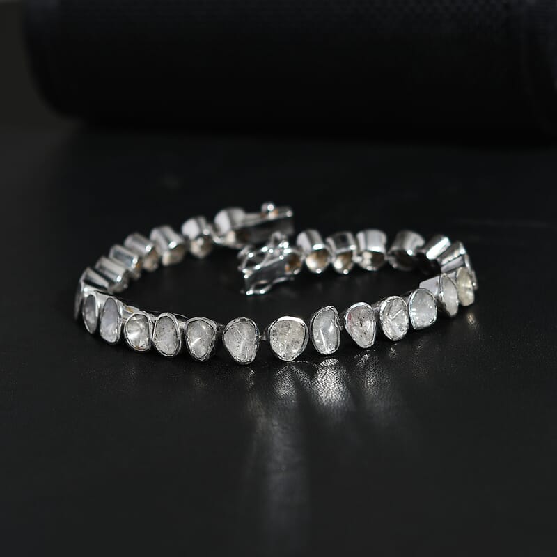 Polki Diamond Tennis Bracelet in Platinum Over Sterling Silver (6.50 In) 4.00 ctw