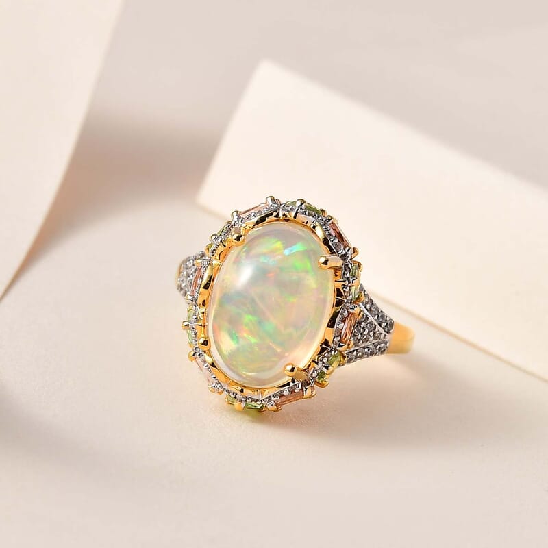 GP Italian Garden Collection Premium Ethiopian Welo Opal and Multi Gemstone Ring in Vermeil Yellow Gold Over Sterling Silver (Size 10.0) 6.85 ctw