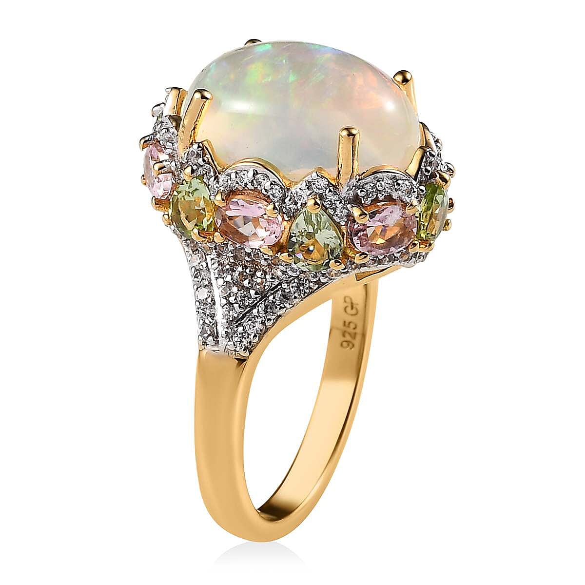GP Italian Garden Collection Premium Ethiopian Welo Opal and Multi Gemstone Ring in Vermeil Yellow Gold Over Sterling Silver (Size 10.0) 6.85 ctw