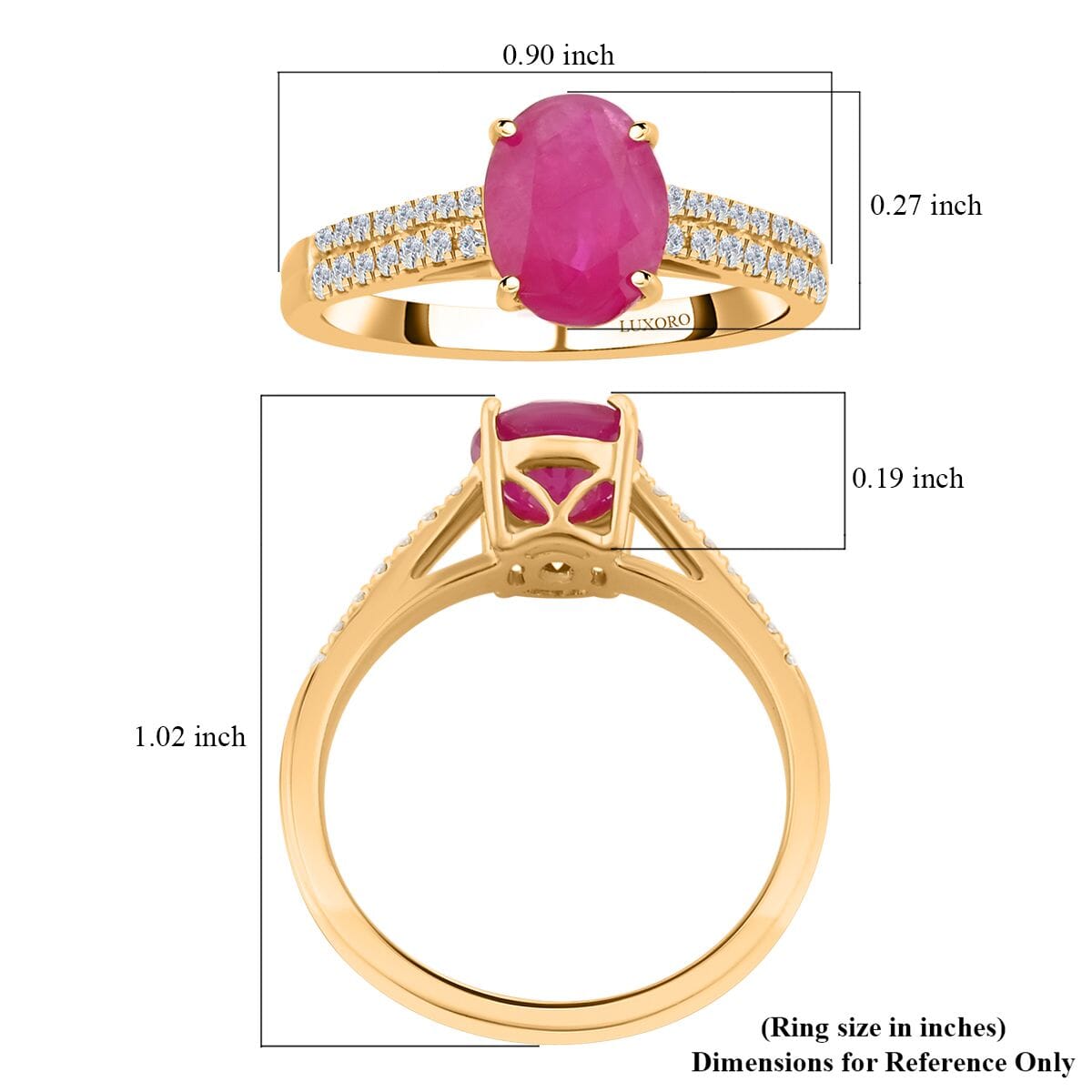 Certified & Appraised Luxoro AAA Montepuez Ruby and I2 Diamond 2.35 ctw Ring in 14K Yellow Gold (Size 6.0) image number 5