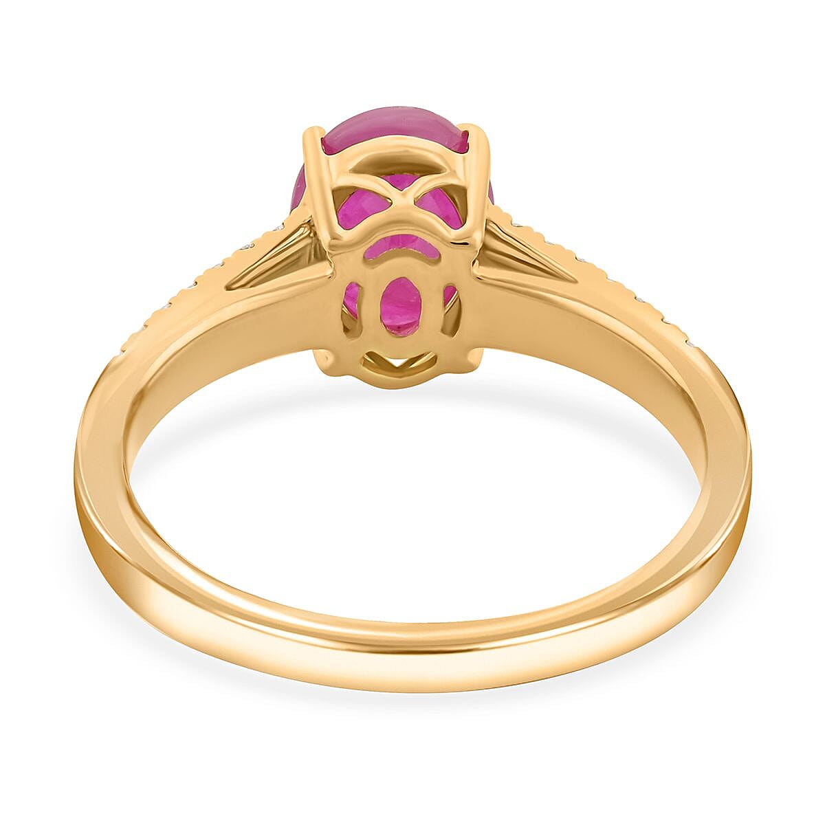 Certified & Appraised Luxoro AAA Montepuez Ruby and I2 Diamond 2.35 ctw Ring in 14K Yellow Gold (Size 8.5) image number 4