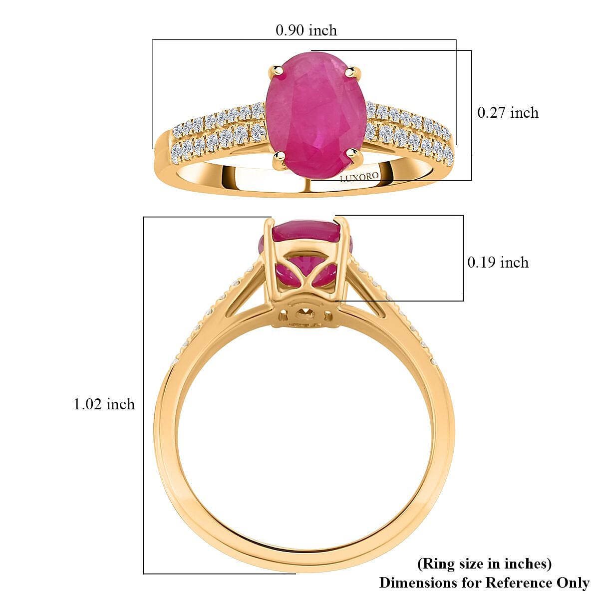 Certified & Appraised Luxoro AAA Montepuez Ruby and I2 Diamond 2.35 ctw Ring in 14K Yellow Gold (Size 9.0) image number 5