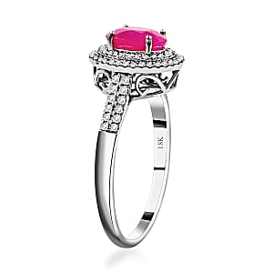 Certified & Appraised Iliana 18K White Gold AAA Montepuez Ruby and G-H SI Diamond Double Halo Ring (Size 10.0) 4.52 Grams 1.85 ctw