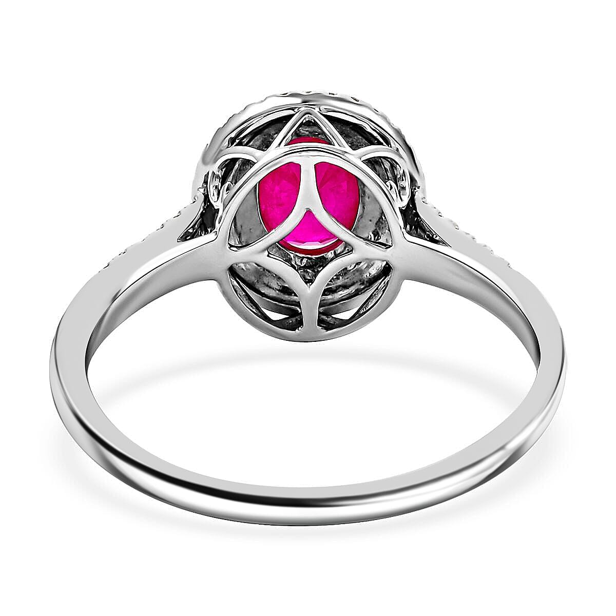 Certified & Appraised Iliana 18K White Gold AAA Montepuez Ruby and G-H SI Diamond Double Halo Ring (Size 10.0) 4.52 Grams 1.85 ctw