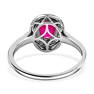 Certified & Appraised Iliana 18K White Gold AAA Montepuez Ruby and G-H SI Diamond Double Halo Ring (Size 10.0) 4.52 Grams 1.85 ctw