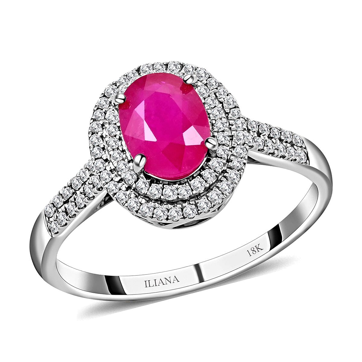 Certified & Appraised Iliana 18K White Gold AAA Montepuez Ruby and G-H SI Diamond Double Halo Ring (Size 10.5) 4.52 Grams 1.85 ctw image number 0