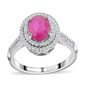 Certified & Appraised Iliana AAA Montepuez Ruby and G-H SI Diamond 1.85 ctw Double Halo Ring in 18K White Gold (Size 6.0) 4.52 Grams