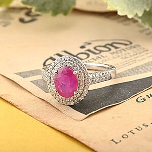 Certified & Appraised Iliana AAA Montepuez Ruby and G-H SI Diamond 1.85 ctw Double Halo Ring in 18K White Gold (Size 6.0) 4.52 Grams