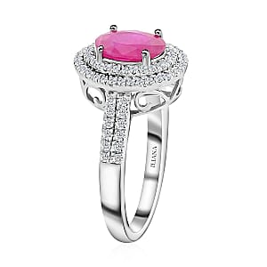 Certified & Appraised Iliana AAA Montepuez Ruby and G-H SI Diamond 1.85 ctw Double Halo Ring in 18K White Gold (Size 6.0) 4.52 Grams