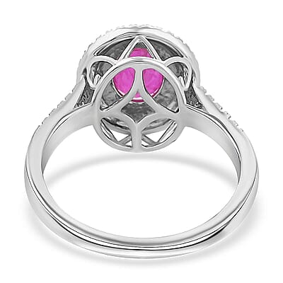 Certified & Appraised Iliana AAA Montepuez Ruby and G-H SI Diamond 1.85 ctw Double Halo Ring in 18K White Gold (Size 6.0) 4.52 Grams