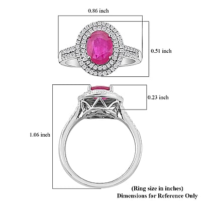 Certified & Appraised Iliana AAA Montepuez Ruby and G-H SI Diamond 1.85 ctw Double Halo Ring in 18K White Gold (Size 6.0) 4.52 Grams