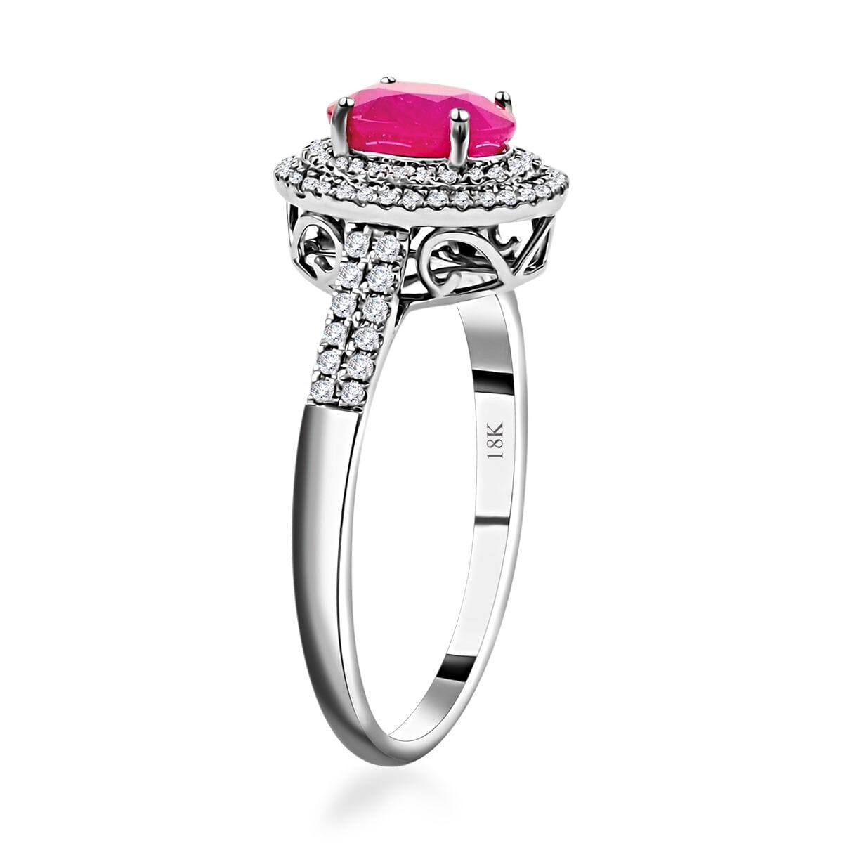 Certified & Appraised Iliana AAA Montepuez Ruby and G-H SI Diamond 1.85 ctw Double Halo Ring in 18K White Gold (Size 7.5) 4.52 Grams image number 3
