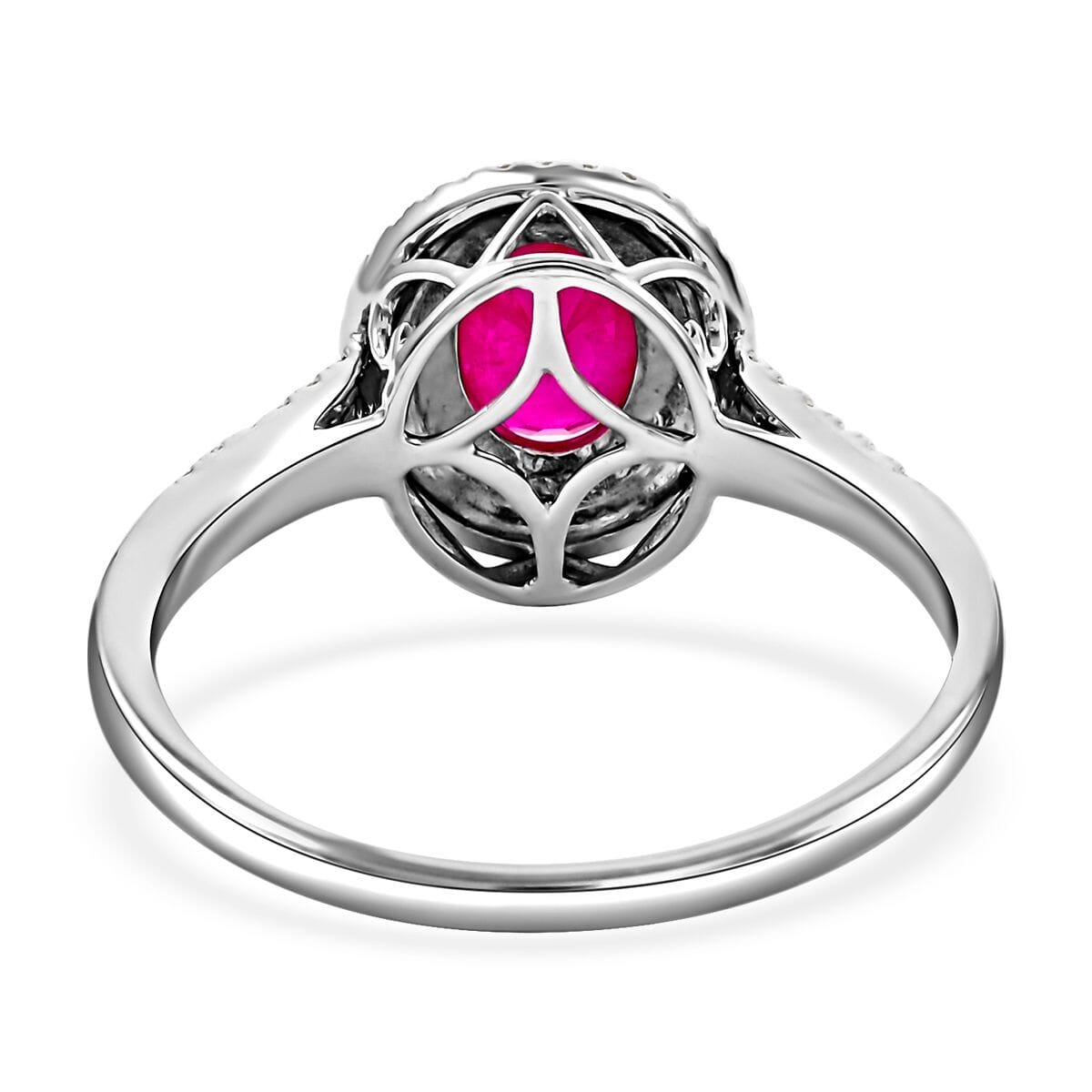 Certified & Appraised Iliana AAA Montepuez Ruby and G-H SI Diamond 1.85 ctw Double Halo Ring in 18K White Gold (Size 7.5) 4.52 Grams image number 4